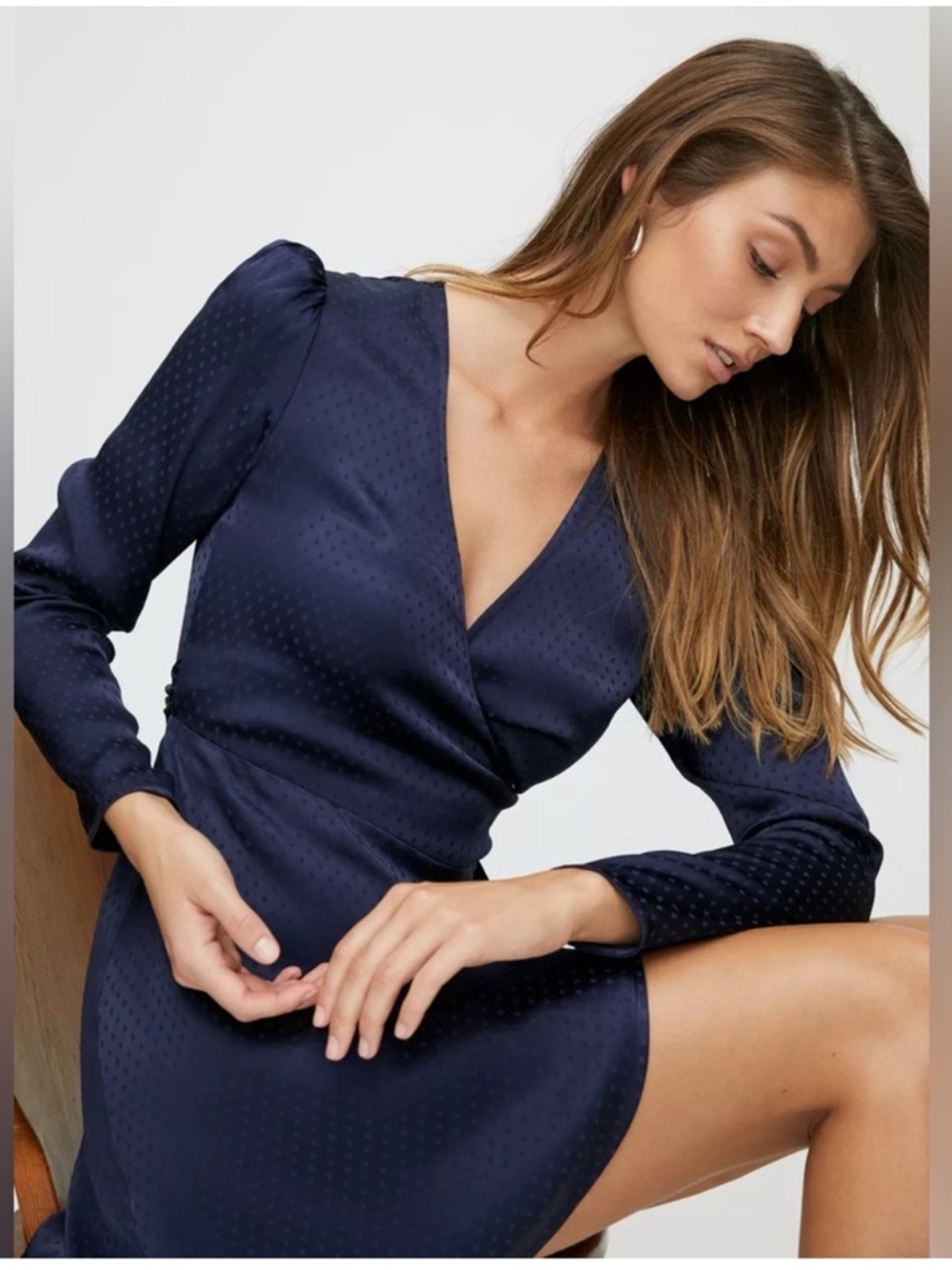 Wilfred Navy Textured Dot Wrap Dress